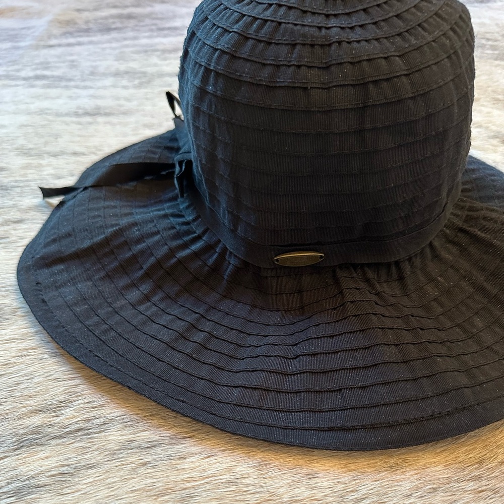 NWOT Cappelli Straworld Black Oversized Ribbon Sun Hat UPF 50+ 5” Brim, Packable - Picture 12 of 14